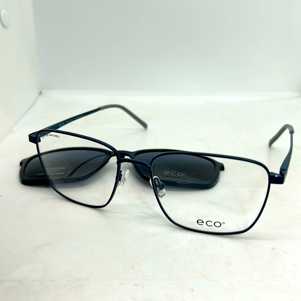 ECO Men’s Buckhorn MbLU Eyeglasses Frames & Polarized Sun Clip On. NWT